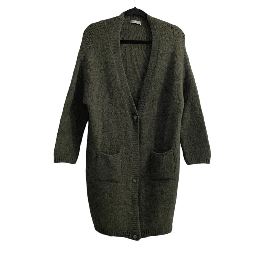 DIXIE Mohair Wool Button Front Long Cardigan Sweater Green S